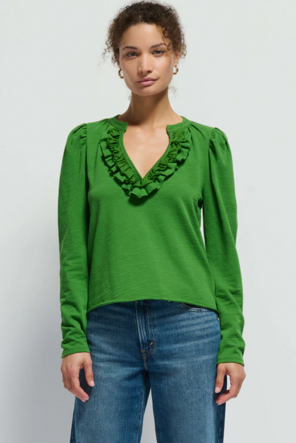 VALITA SPLIT NECK TOP - SALON GREEN