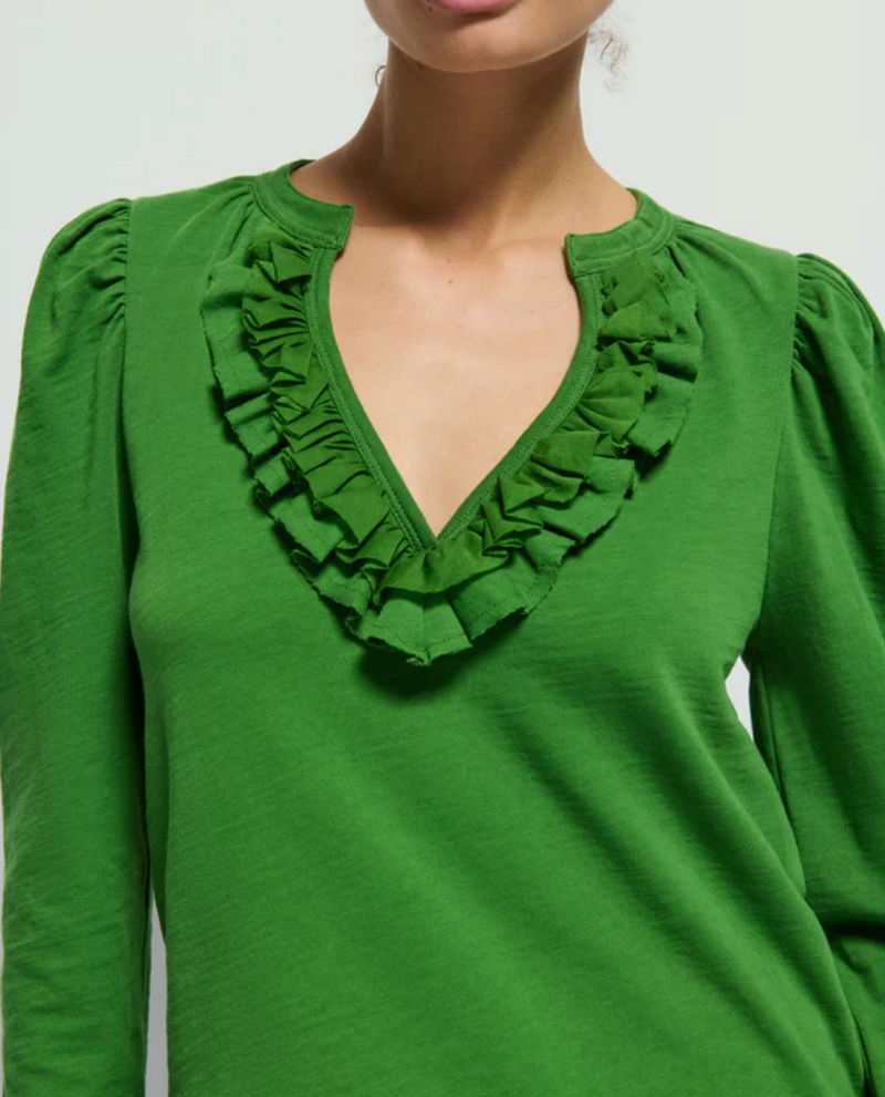 VALITA SPLIT NECK TOP - SALON GREEN