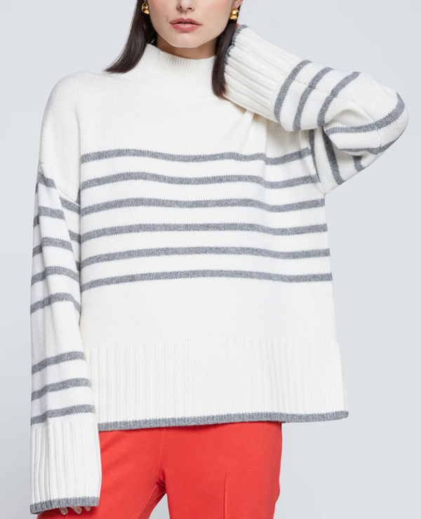 STRIPED MOCK NECK SWEATER