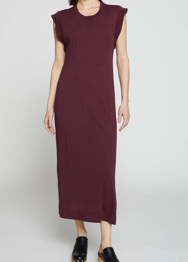 SUPIMA SLUB SCOPPED HEM MIDI DRESS - CHERRY LIQUOR