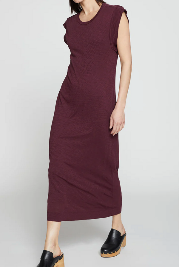 SUPIMA SLUB SCOPPED HEM MIDI DRESS - CHERRY LIQUOR