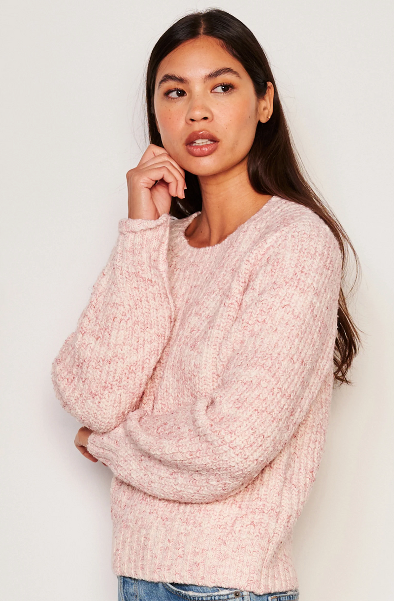 RIB TRANSFER CREW NECK SWEATER - GUAVA