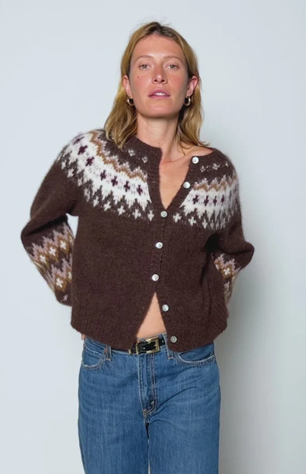 LULA FAIR ISLE CARDI IN COFFEE