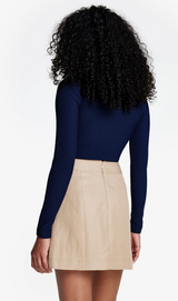 RUFFLE POLO KNIT TOP - NAVY W/ IVORY