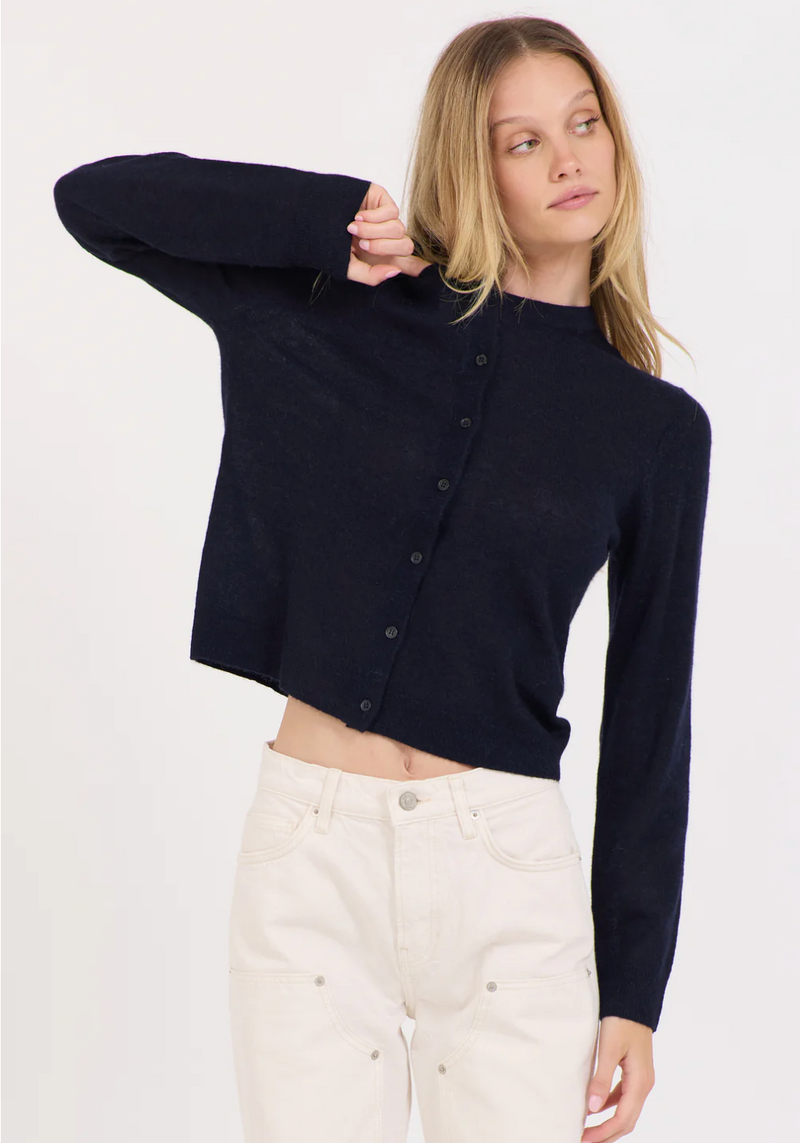 ADDISON CREW NECK CARDIGAN IN NAVY