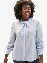 PIA BLOUSE - POWDER BLUE AND CREAM COTTON STRIPE