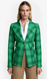 CUT AWAY BLAZER IN KELLY PLAID