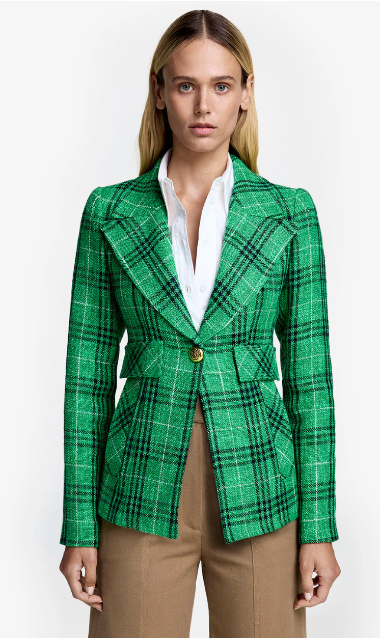 CUT AWAY BLAZER IN KELLY PLAID