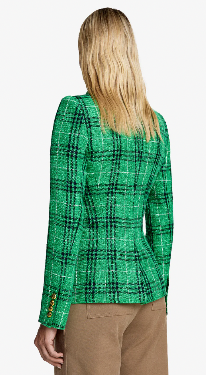 CUT AWAY BLAZER IN KELLY PLAID