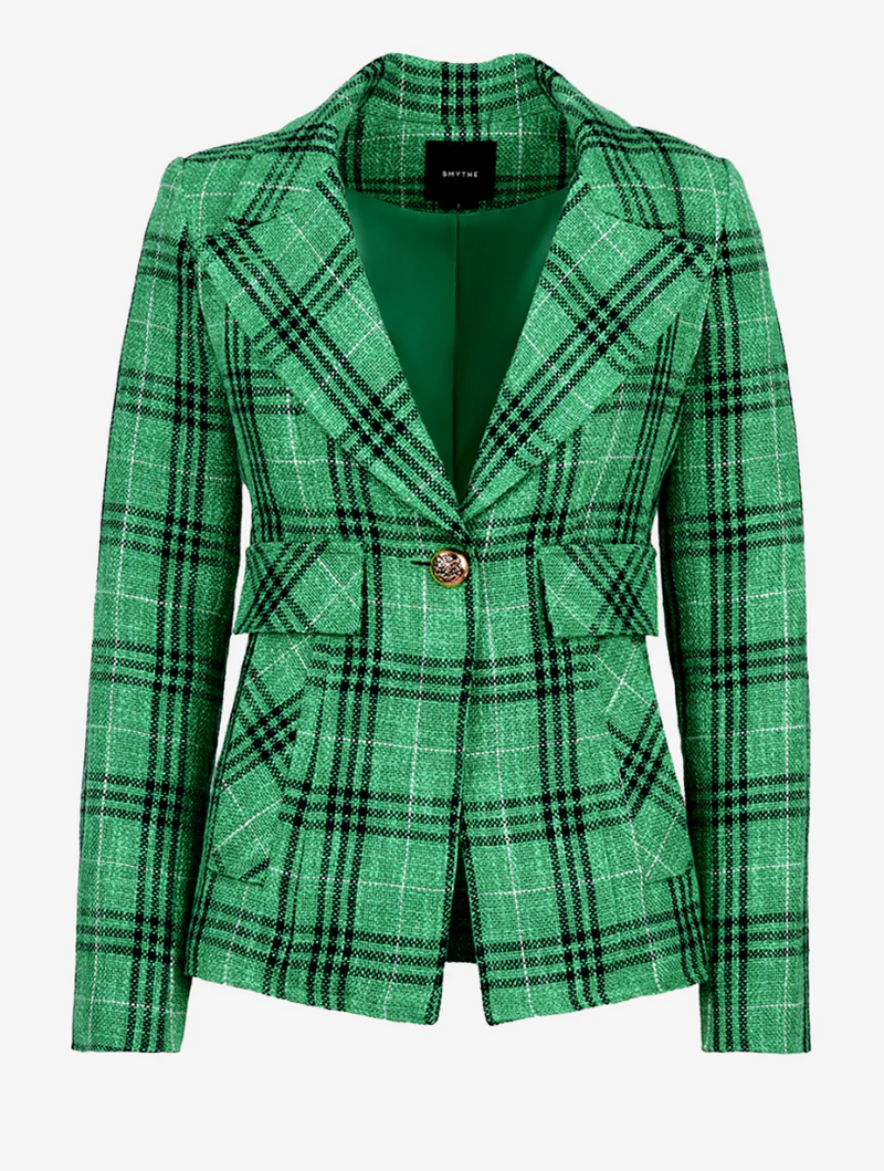 CUT AWAY BLAZER IN KELLY PLAID