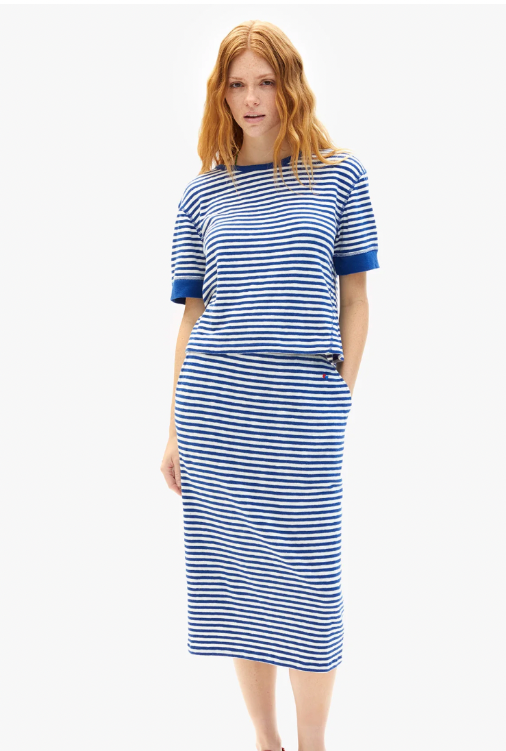 LE TUBE SKIRT IN COBALT & CREAM STRIPE