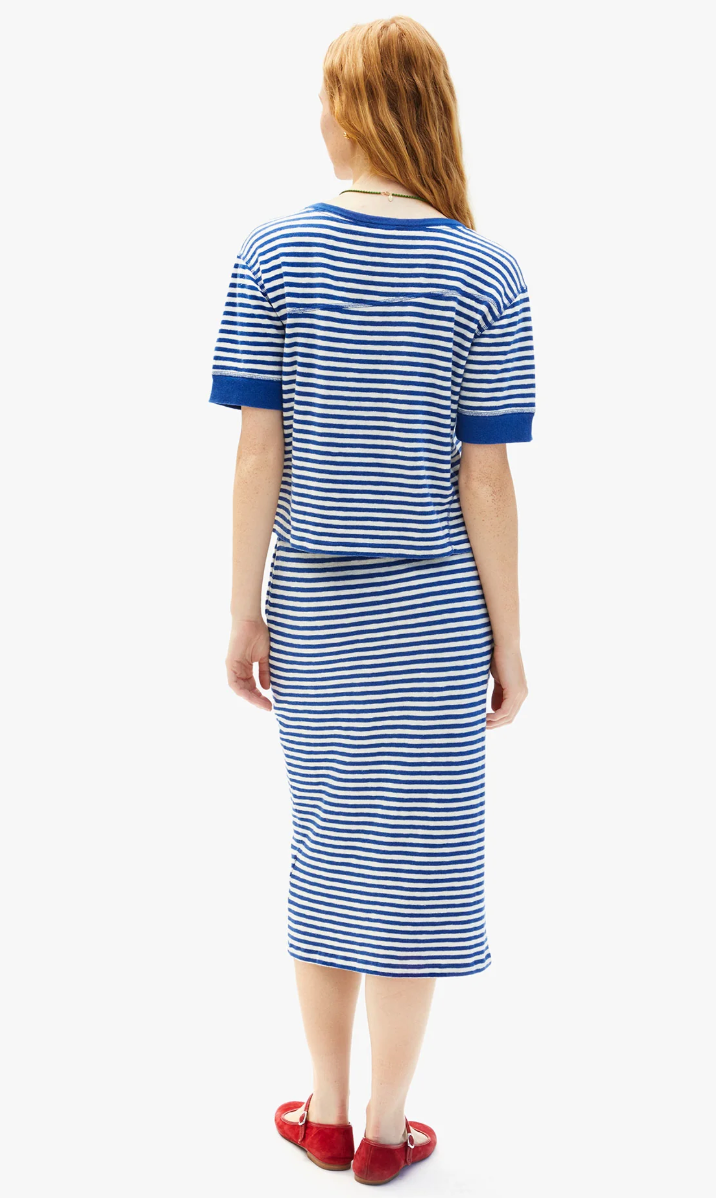 LE TUBE SKIRT IN COBALT & CREAM STRIPE