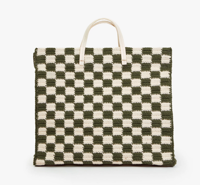 SUMMER SIMPLE TOTE IN OLIVE & CREAM CROCHET CHECKER
