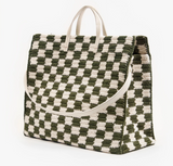 SUMMER SIMPLE TOTE IN OLIVE & CREAM CROCHET CHECKER