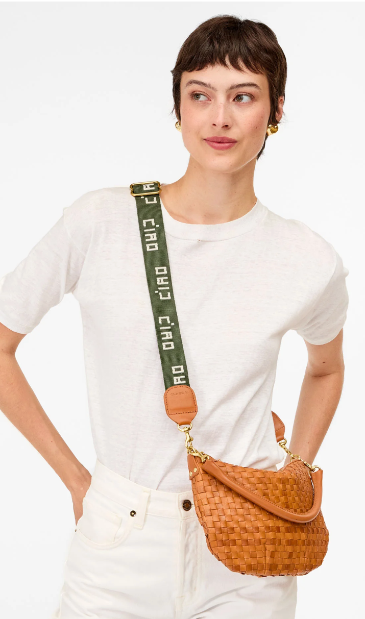 ADJUSTABLE CROSSBODY STRAP ARMY W/CREAM EMB. CIAO