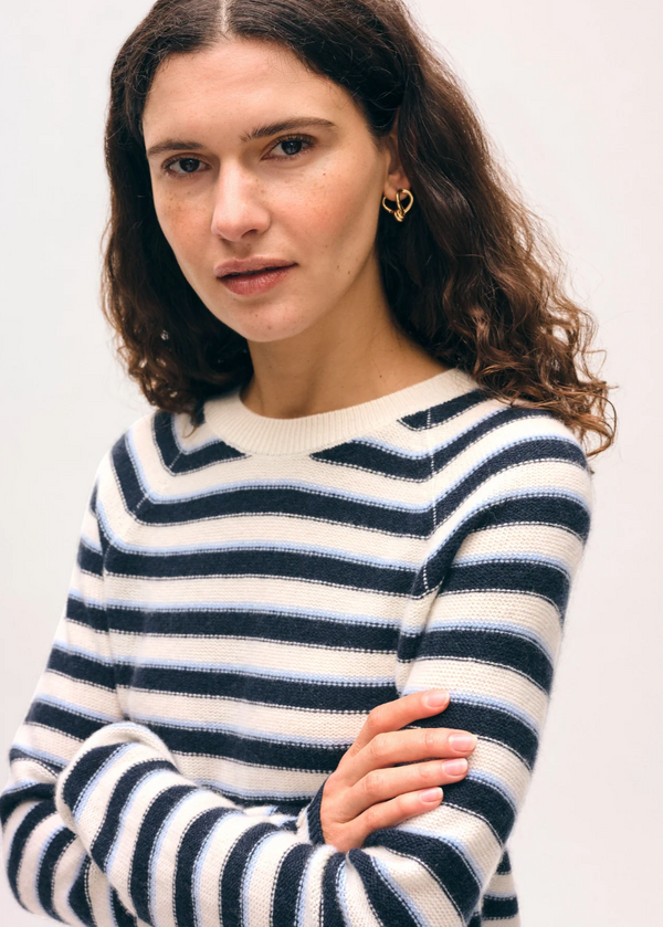 CASHMERE STRIPED SWEATSHIRT IN SOFT WHITE COMBO