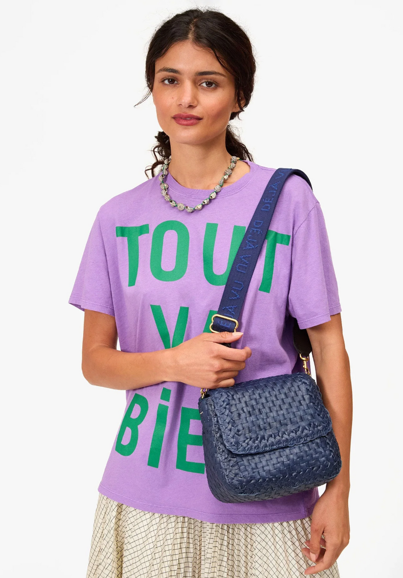 ADJUSTABLE CROSSBODY STRAP IN NAVY W/TONAL DEJA VU
