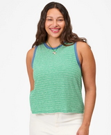 CAMP FIT TANK IN GREEN/CREAM COTTON LINEN MINI STRIPE