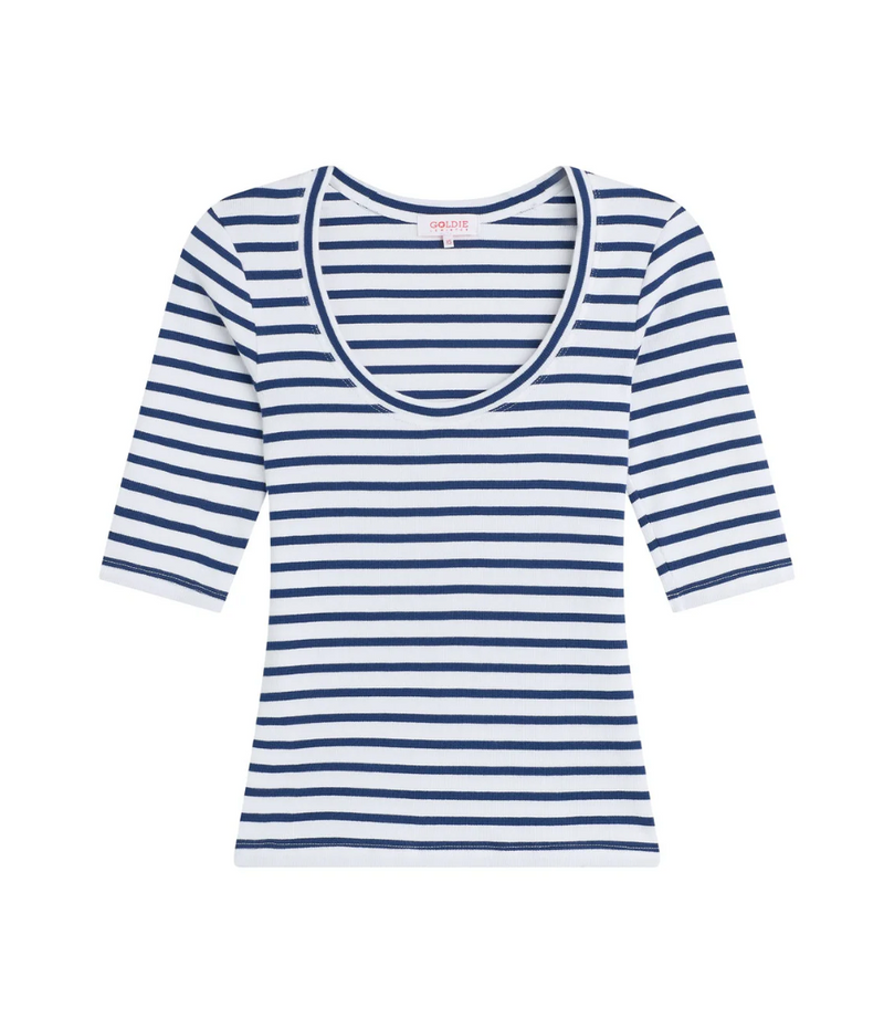 RIB HALF SLV SC0OP IN WHITE/BLUE