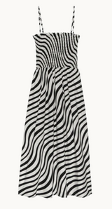 SIBELLE SMOCKED MIDI IN SWIRL PRINT
