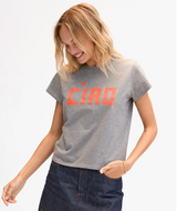 CLASSIC TEE IN GREY MELANGE W/ SAFETY ORANGE BLOCK CIAO