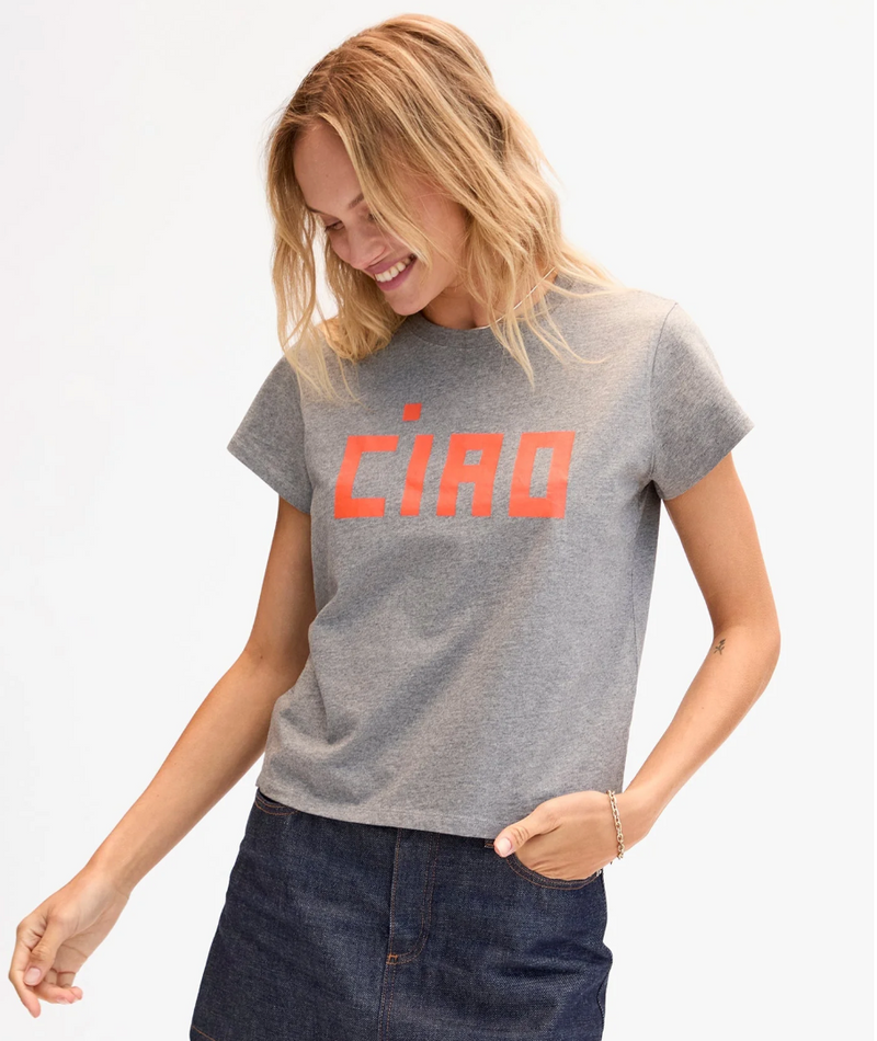 CLASSIC TEE IN GREY MELANGE W/ SAFETY ORANGE BLOCK CIAO