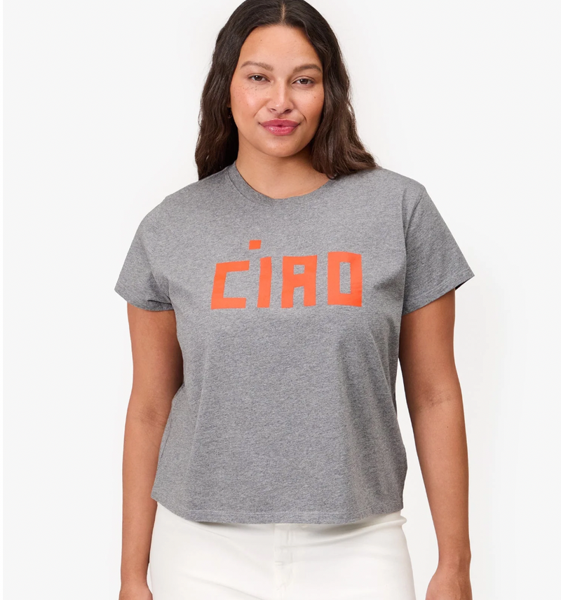 CLASSIC TEE IN GREY MELANGE W/ SAFETY ORANGE BLOCK CIAO