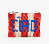 FLAT CLUTCH WITH TABS IN CREAM/BRIGHT POPPY CROCHET CIAO