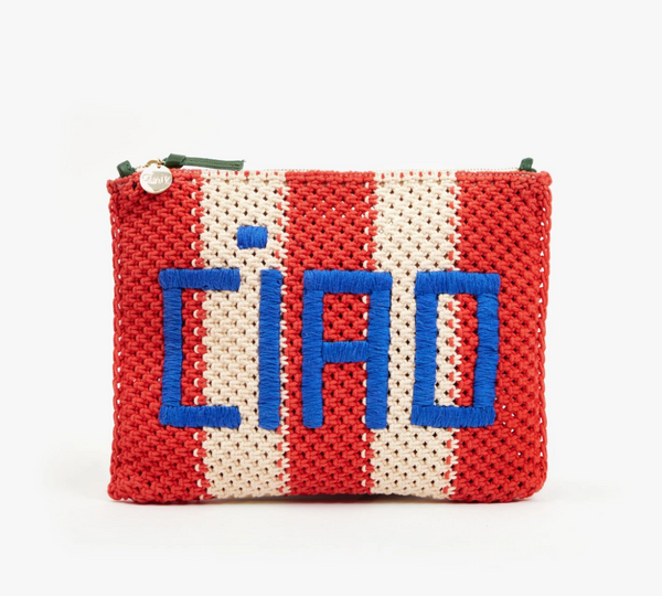 FLAT CLUTCH WITH TABS IN CREAM/BRIGHT POPPY CROCHET CIAO
