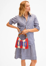 FLAT CLUTCH WITH TABS IN CREAM/BRIGHT POPPY CROCHET CIAO