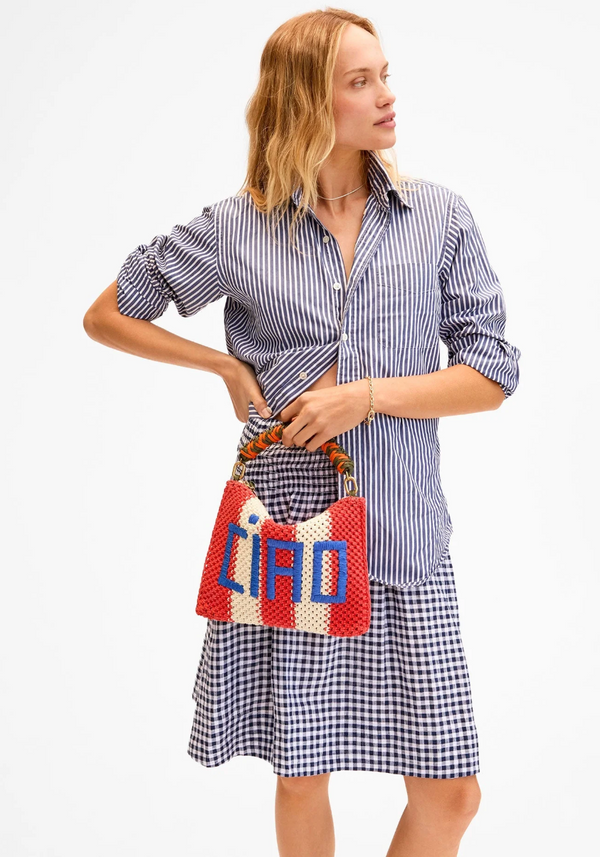 FLAT CLUTCH WITH TABS IN CREAM/BRIGHT POPPY CROCHET CIAO