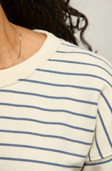 NIALL FLEECE PULLOVER IN NATURAL/NAVY STRIPE