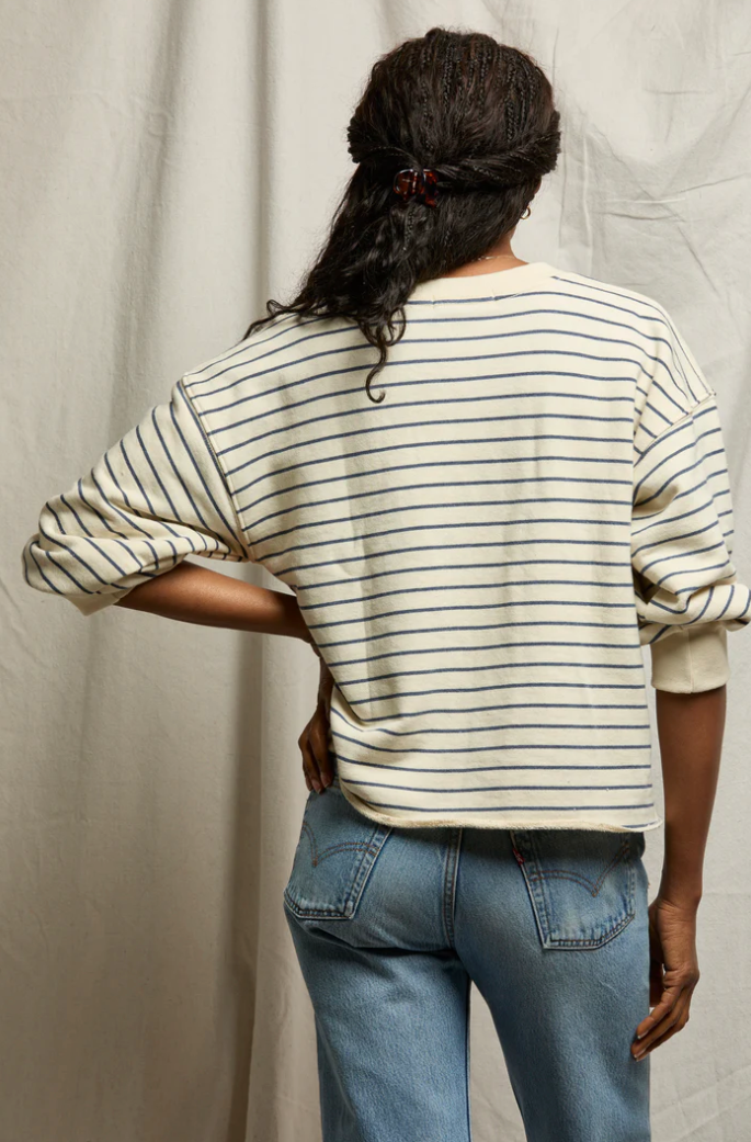 NIALL FLEECE PULLOVER IN NATURAL/NAVY STRIPE