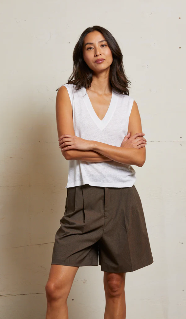 LUCY S/S TEE IN POLY LINEN - NATURAL