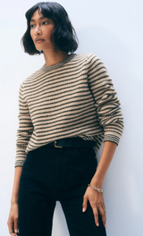 CASHMERE TEXTURED STRIPE CREW IN NEURTRAL COMBO
