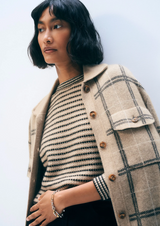 CASHMERE TEXTURED STRIPE CREW IN NEURTRAL COMBO