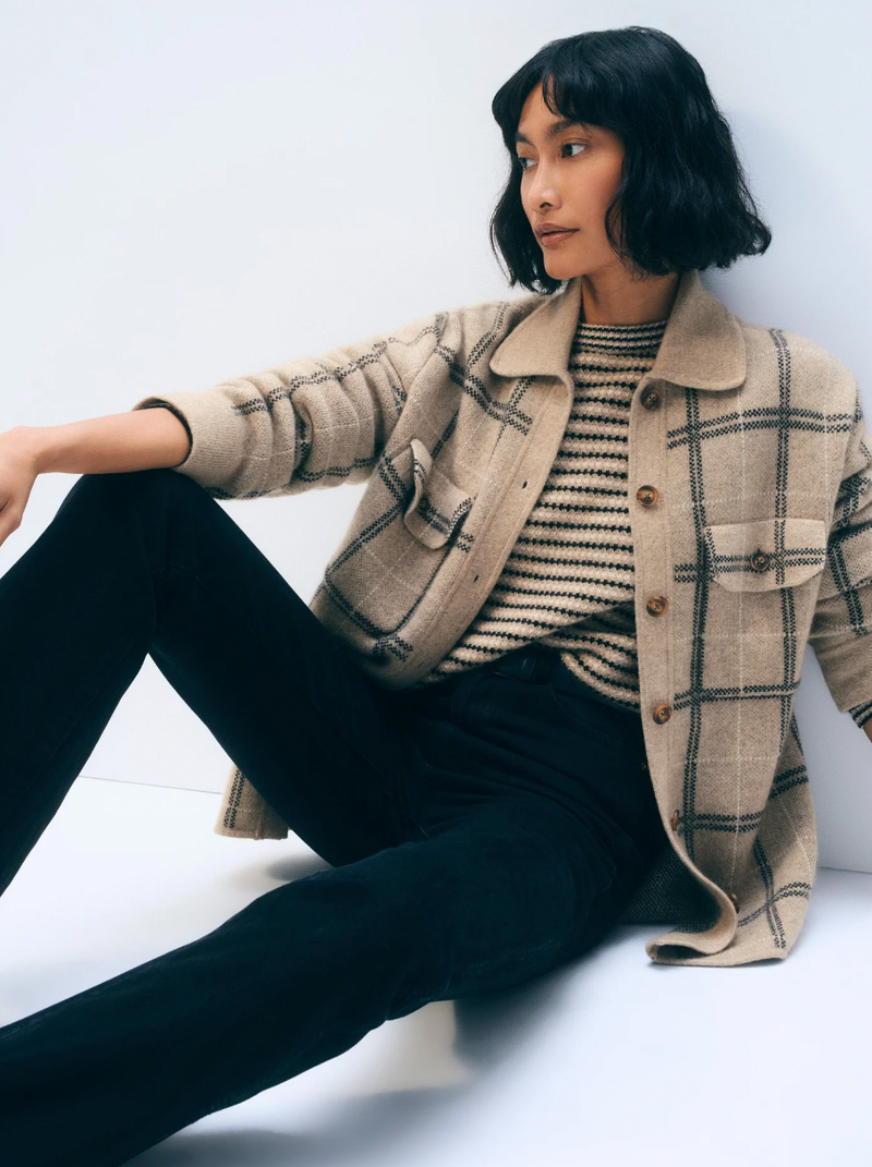 CASHMERE TEXTURED STRIPE CREW IN NEURTRAL COMBO