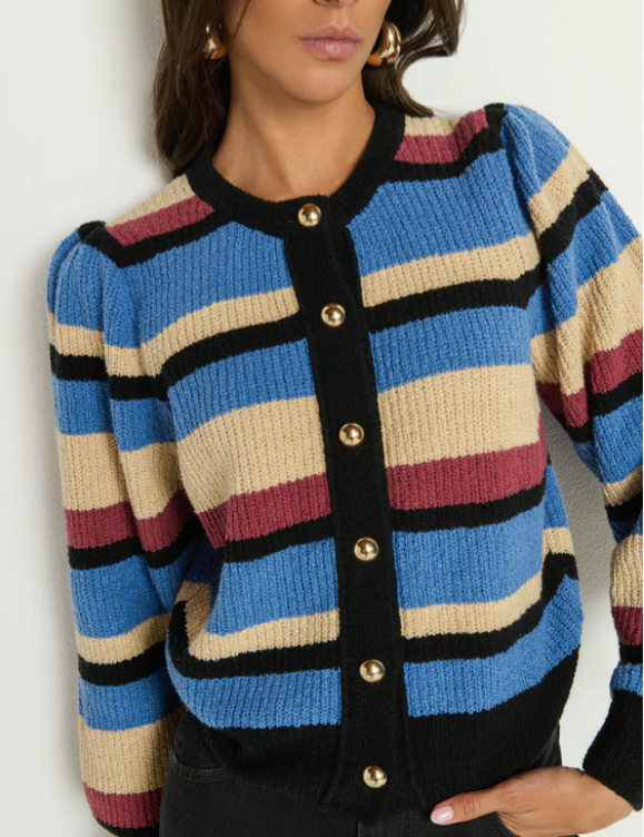 CARMELA CAARDIGAN IN VELOUR MULTI STRIPE