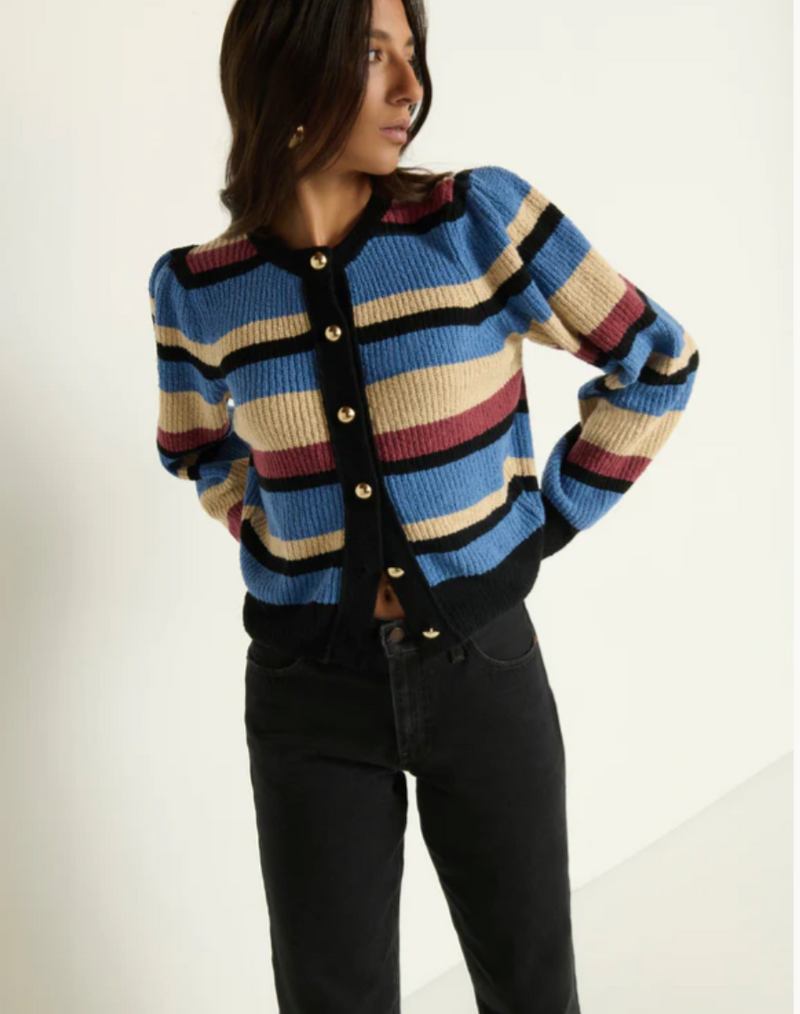 CARMELA CAARDIGAN IN VELOUR MULTI STRIPE