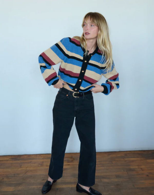CARMELA CAARDIGAN IN VELOUR MULTI STRIPE