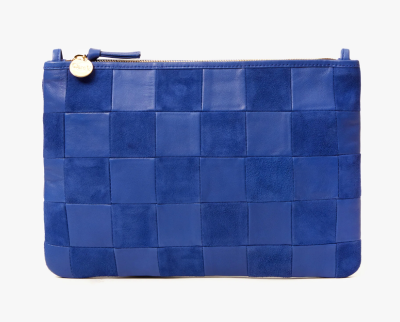 Flat Clutch w/ Tabs - Nappa & Suede Checker IN LAGOON