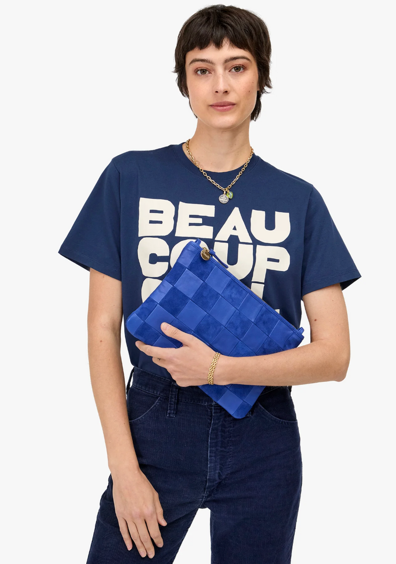 Flat Clutch w/ Tabs - Nappa & Suede Checker IN LAGOON