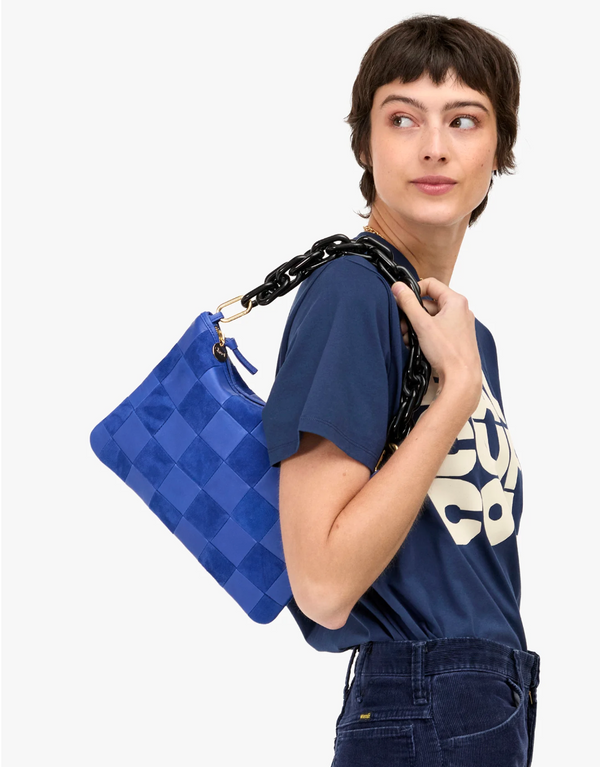 Flat Clutch w/ Tabs - Nappa & Suede Checker IN LAGOON