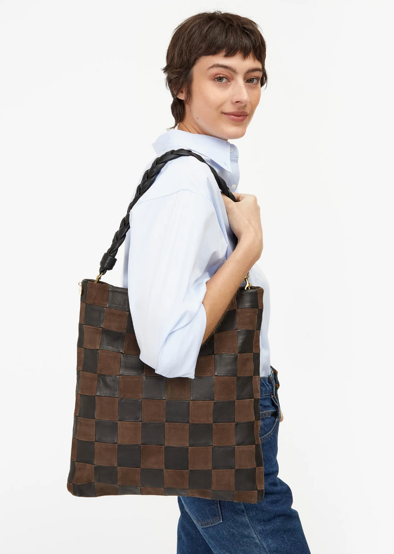 Carryall Clutch w/ Tabs - Nappa & Suede Oversized Checker