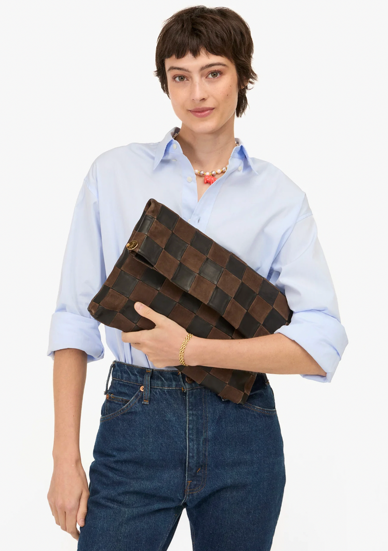 Carryall Clutch w/ Tabs - Nappa & Suede Oversized Checker