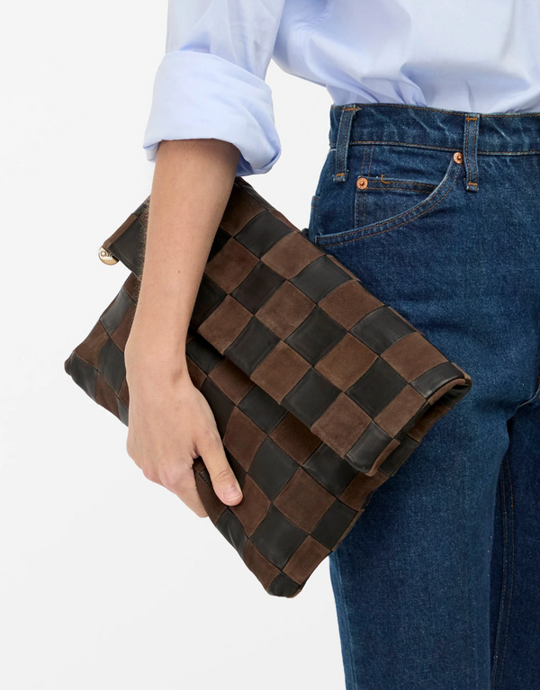 Carryall Clutch w/ Tabs - Nappa & Suede Oversized Checker