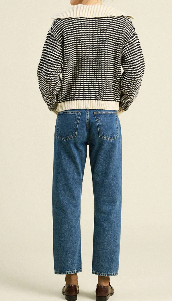 SAVANNAH CARDIGAN IN ANT WHT/BLACK STRPE