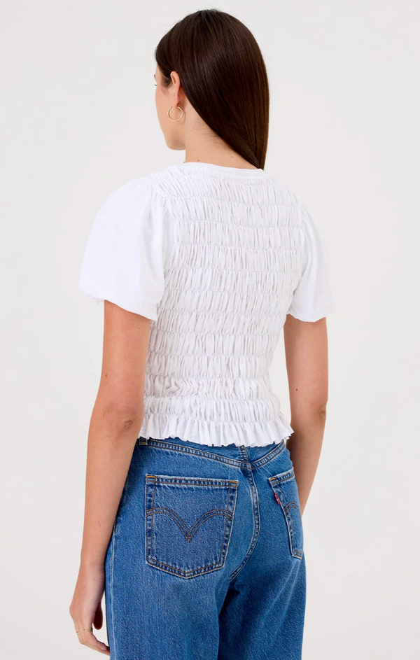 Smocked W/puff Slv in white