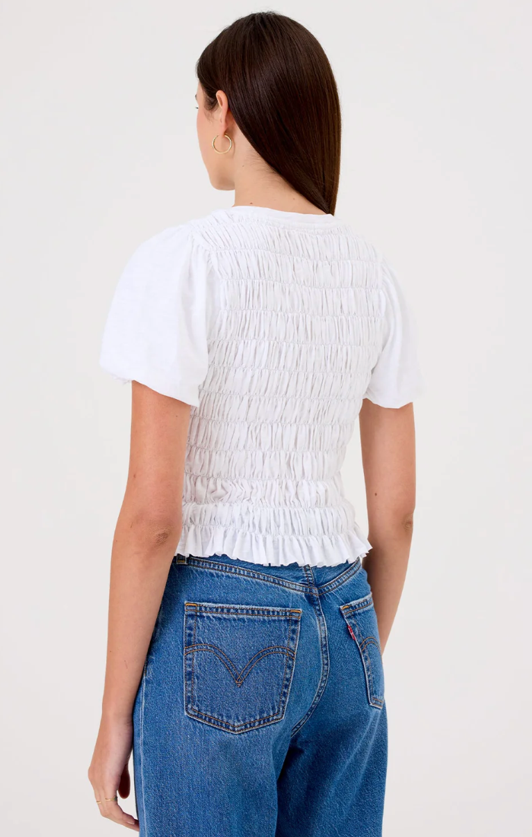 Smocked W/puff Slv in white
