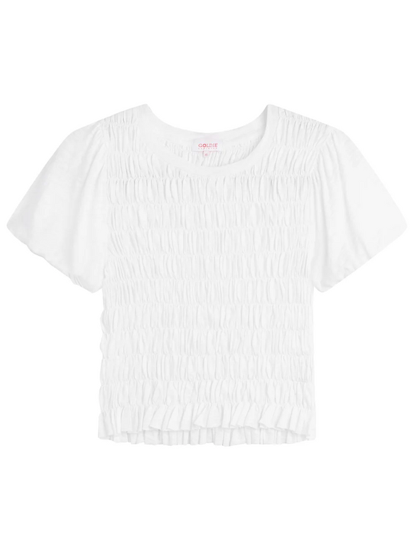 Smocked W/puff Slv in white